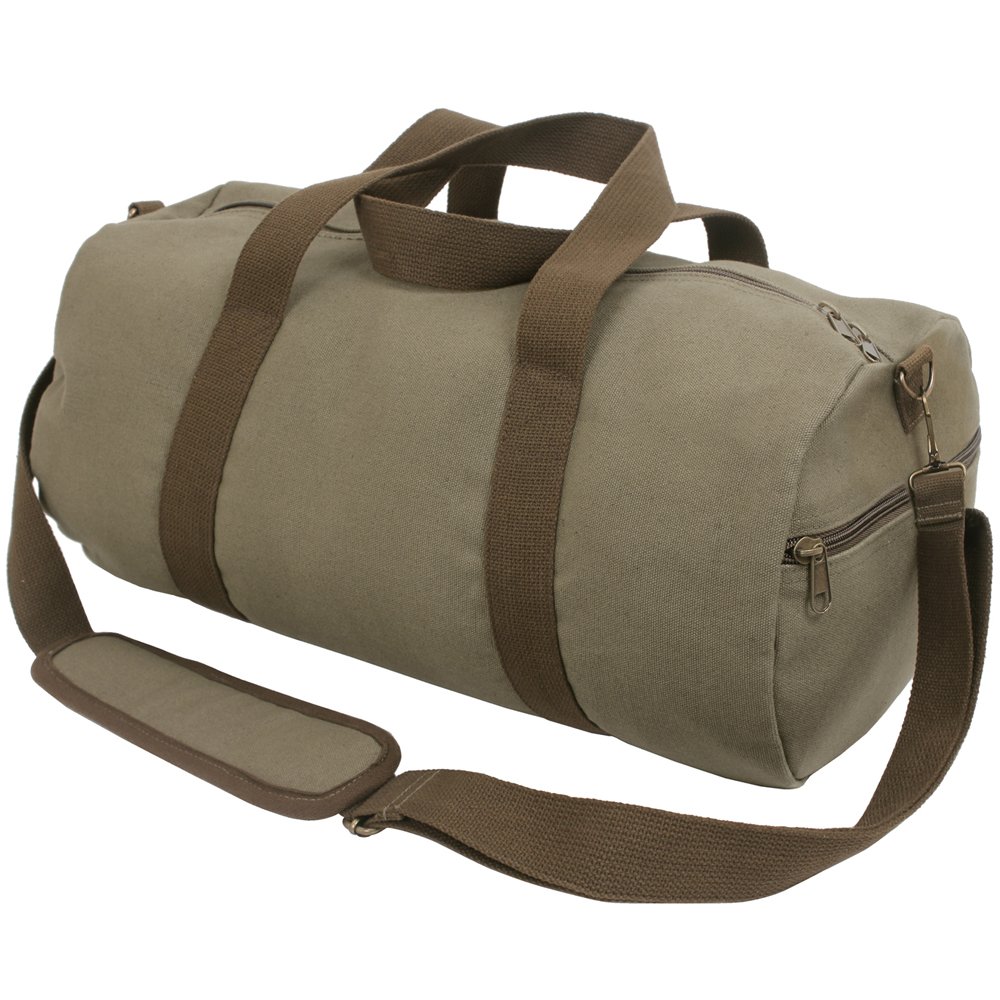 Ultra Force Two-Tone Canvas Shoulder Duffle Bag - Vintage Olive with Brown Straps | Gorilla Surplus