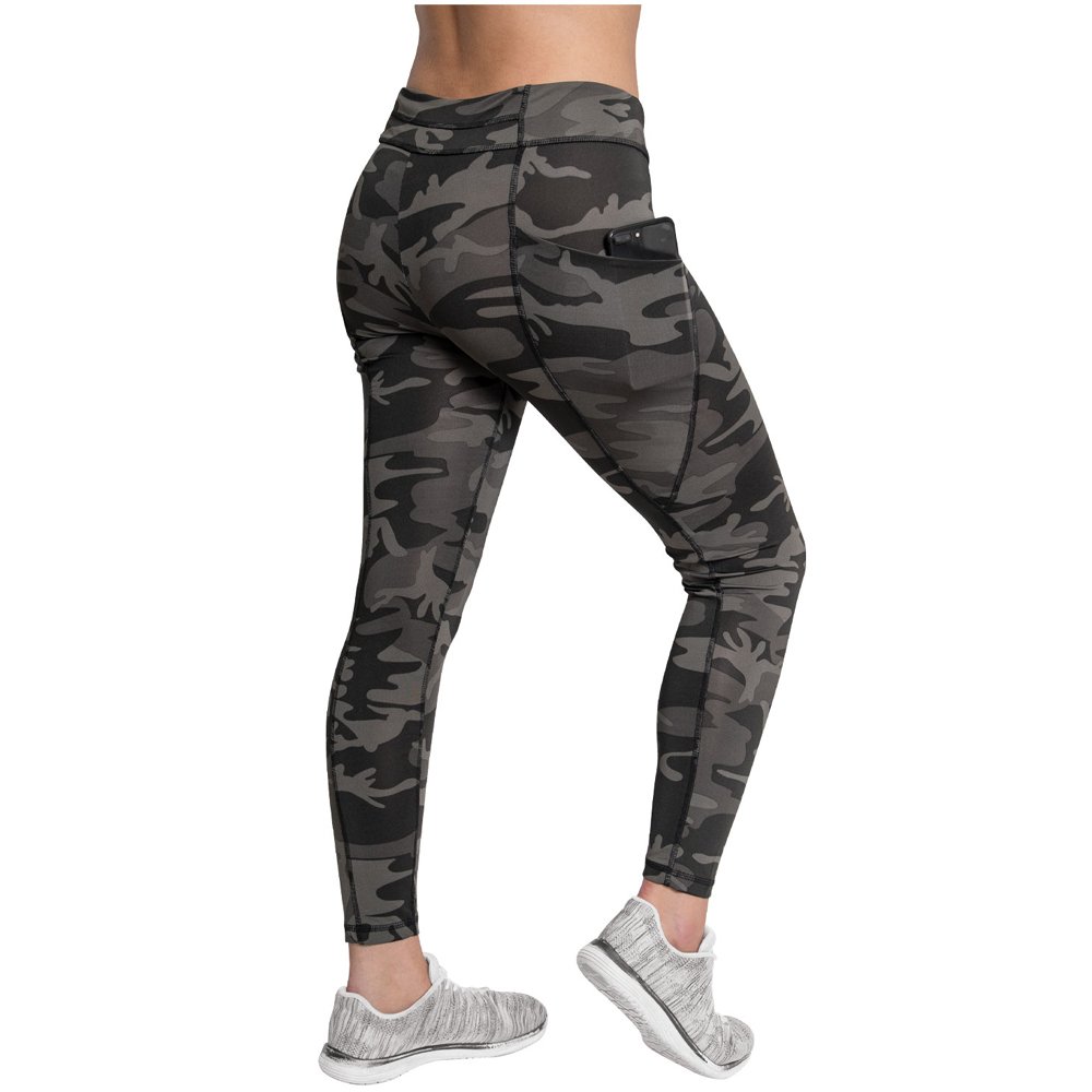 Womens Workout Performance Camo Leggings Black Camo Gorilla Surplus