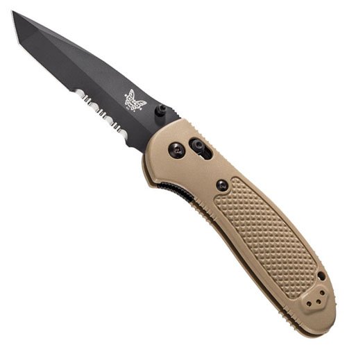 Benchmade Griptilian Black Tanto Folding Knife - Tan Handle