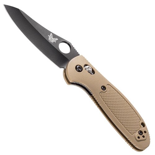 Benchmade Mini Griptilian Black Knife - Tan Handle