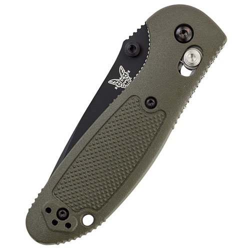 Benchmade Mini-Griptilian Black Drop Point Folding Knife - OD Green Handle