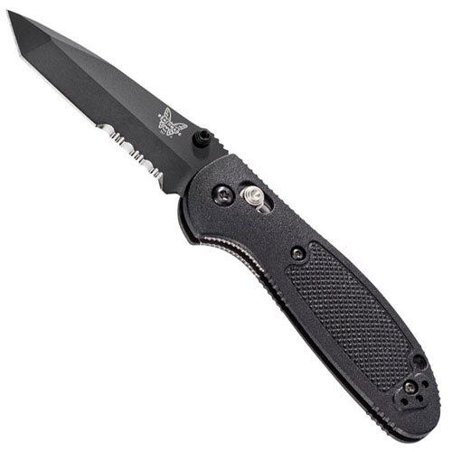 Benchmade Mini-Griptilian Black Tanto Knife - Half Serrated Edge