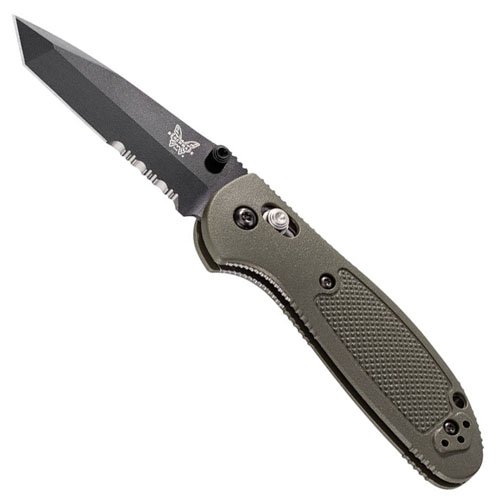 Benchmade Mini-Griptilian Black Tanto Folding Knife - OD Green Handle
