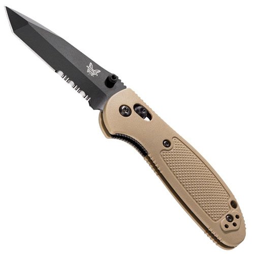 Benchmade Mini-Griptilian Black Tanto Folding Knife - Tan Handle