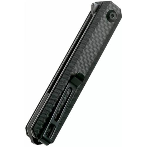 Chronic Damascus Flipper Knife Carbon Fiber Overlay On G10 Handle