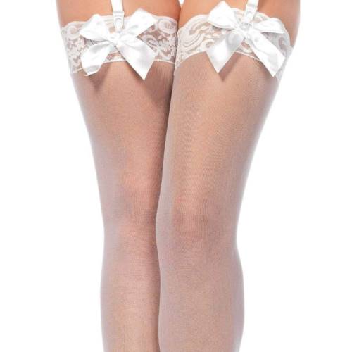 Bunny Sheer Thigh Hi Lace Top With Satin Bow