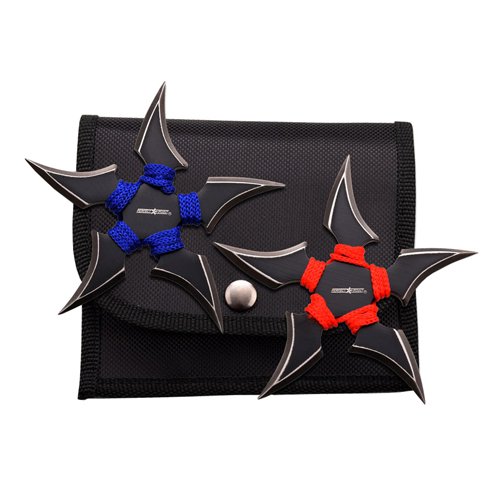 Perfect Point 4 Inch Throwing Stars 2 Pieces Set - Blue Red