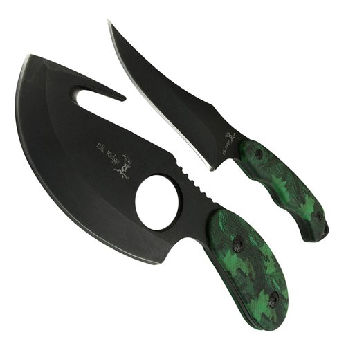 Elk Ridge Nylon Fiber Camo Coated Handle Hunting Knife 2 Piece Set