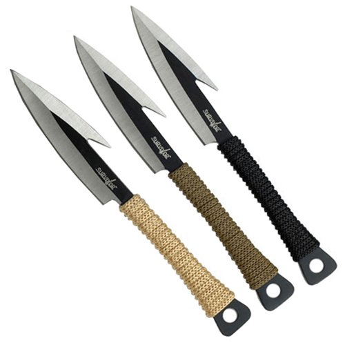 Two Tone Survival Spear Blade 3 Pcs Throwing Fixed Knife Set