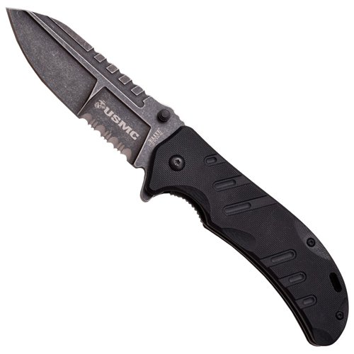 US Marines Half Serrated G10 Handle Folding Knife 
