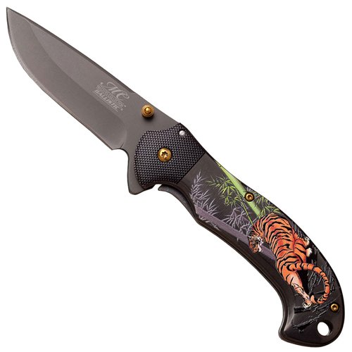 Masters Collection Embossed Tiger on Handle Folding Knife