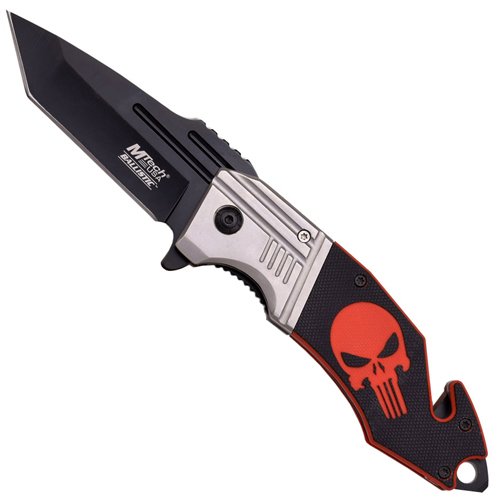 MTech USA Skull Design Black Blade Folding Knife