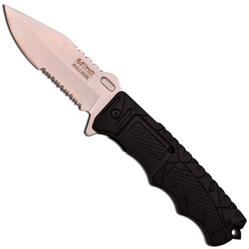 Mtech USA 4.5 Inch Black Serrated Spring Assisted Folding Knife