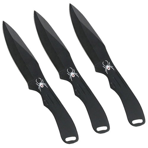 Perfect Point Black Blade with Spider Print 3 Pcs Throwing Knife Set