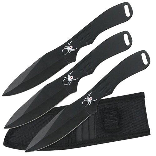 Perfect Point Black Blade with Spider Print 3 Pcs Throwing Knife Set