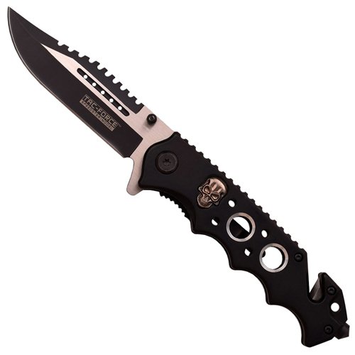 Tac-Force Skull On Black Aluminum Handle Folding Knife