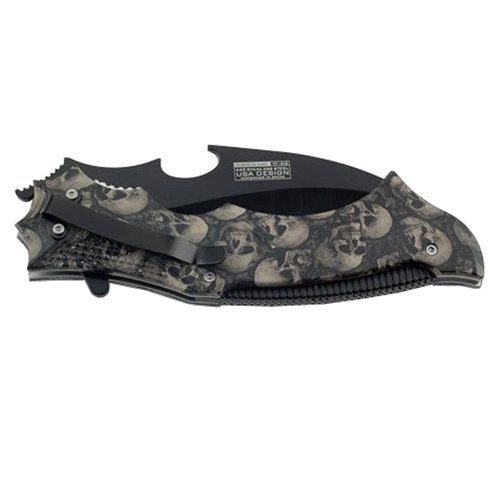 Tac-Force Grey Skull Pattern Handle Folding Knife