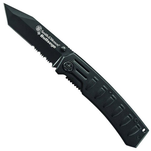 Smith & Wesson Black Bullseye Knife - Half Serrated Edge