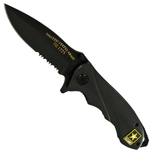 Schrade US Army Gray Stainless Handle Black Blade ComboEdge Folding Knife