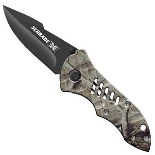 Schrade 4.5 Inches Black Blade Camo Coated Stainless Steel Handle With Clip
