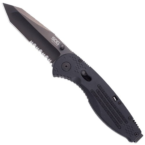 Black TiNi Aegis Mini Tanto Knife With Serrated Blade