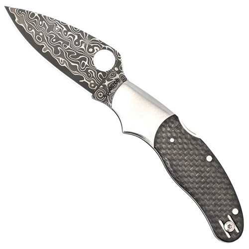 Spyderco Caly3 Damascus Carbon Fiber Plain Edge Folding Knife
