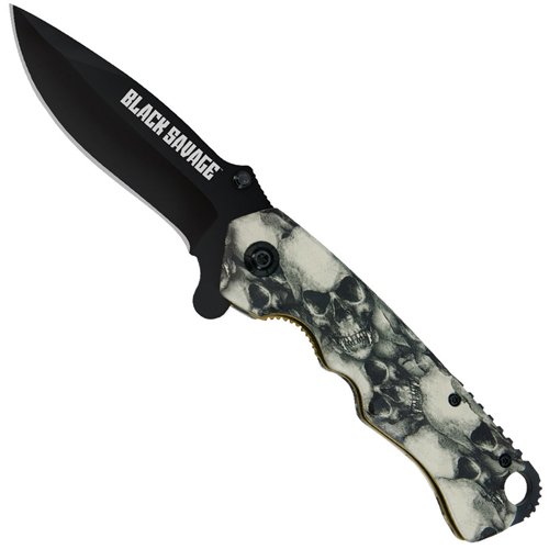 United Cutlery Black Savage Skull Aluminum Handle Folding Knife