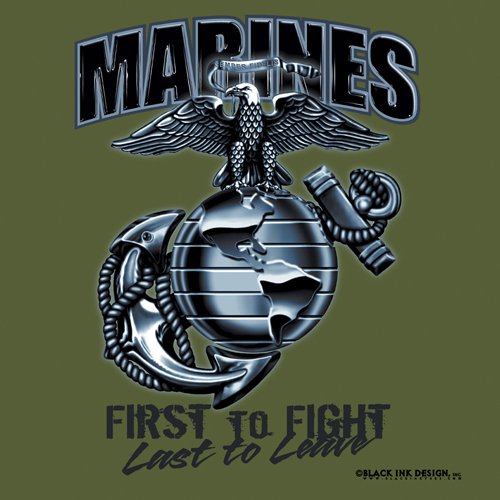 Mens Black Ink Marines First To Fight T-Shirt