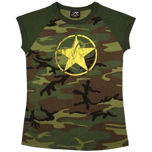 Womens Woodland Camo Foil Star TShirt