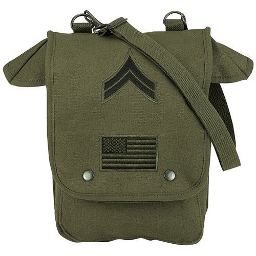Canvas Map Case Shoulder Bag with Military Patches