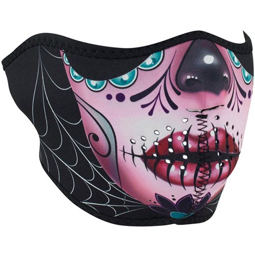 Zan Headgear Neoprene Sugar Skull Reversible to Purple Face Mask