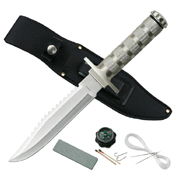 CK-086 Metal Handle Fixed Blade Survival Knife w/ Leather Sheath