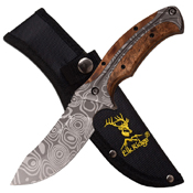 Elk Ridge Damascus Pattern Blade W/ Maple Wood Handle Fixed Knife