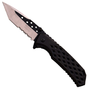 MTech USA Aluminum Handle Half Serrated Edge Folding Knife - Black