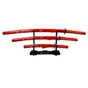 YK-58RD4 Satin Blade 3 Pcs Sword Set with Red Scabbard 