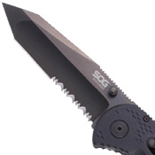 Black TiNi Aegis Mini Tanto Knife With Serrated Blade