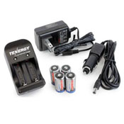 Tenergy Li-ion RCR123A 600mAh Kit W/Smart Charger & Car Adapter