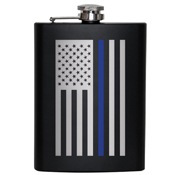 Stainless Steel Flask w/ Printed Thin Blue Line Flag