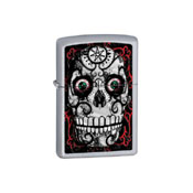 Zippo Day Of The Dead Skull  Satin Chrome Lighter